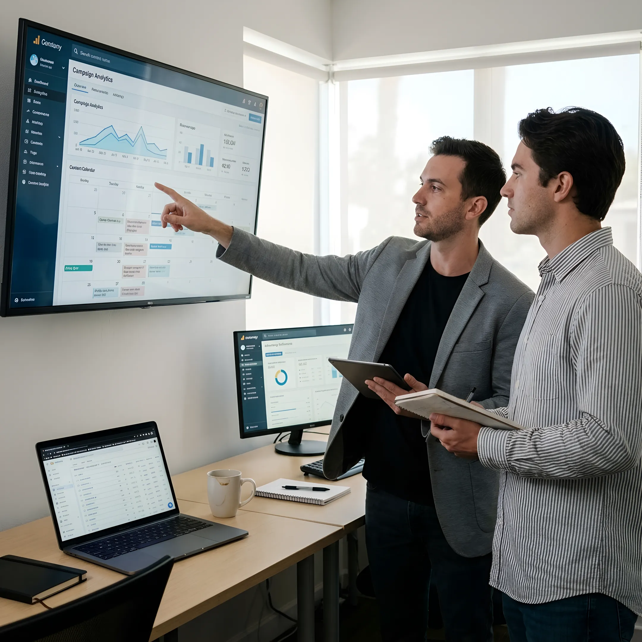 Marketing team reviewing a digital growth strategy
