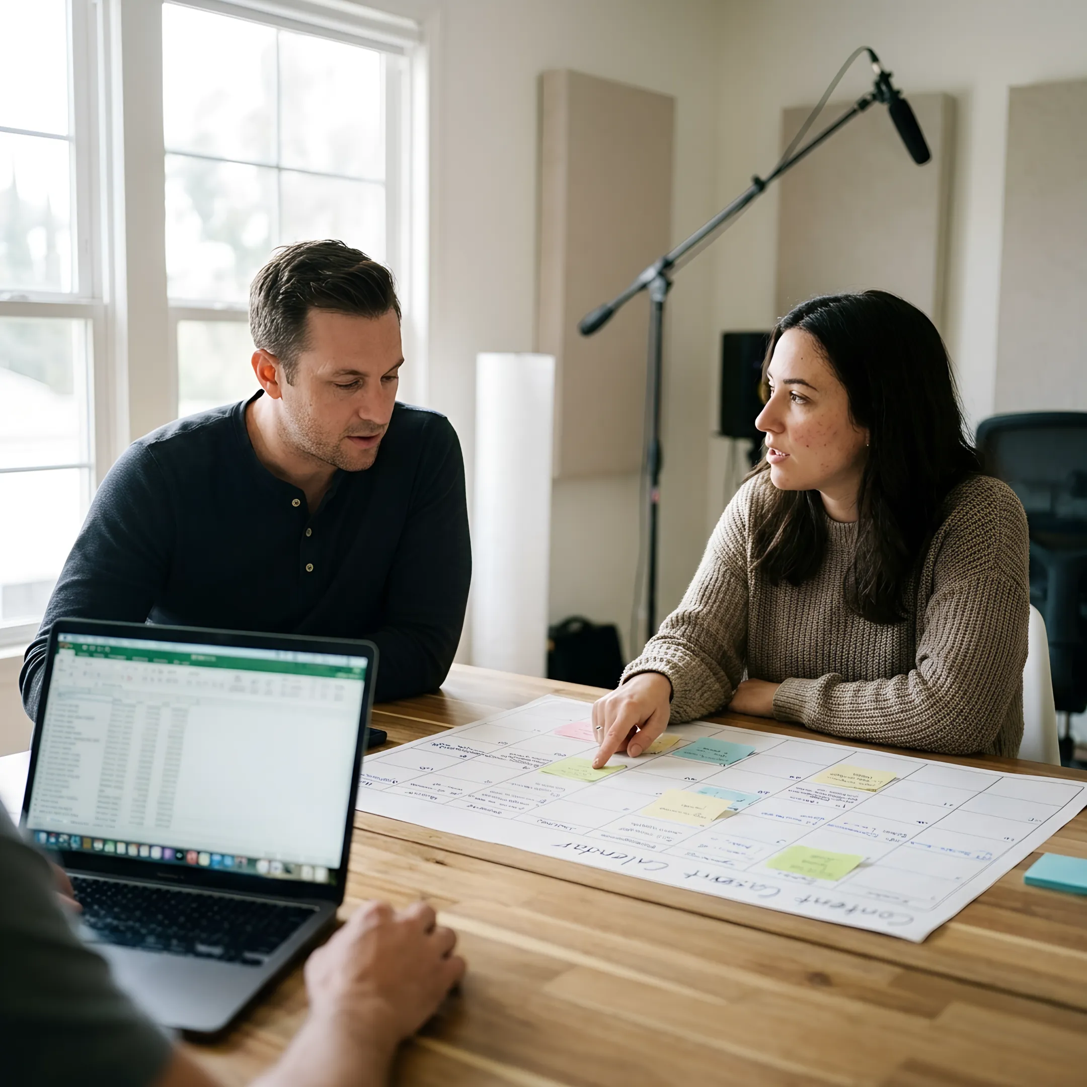 Producer planning content with a business owner