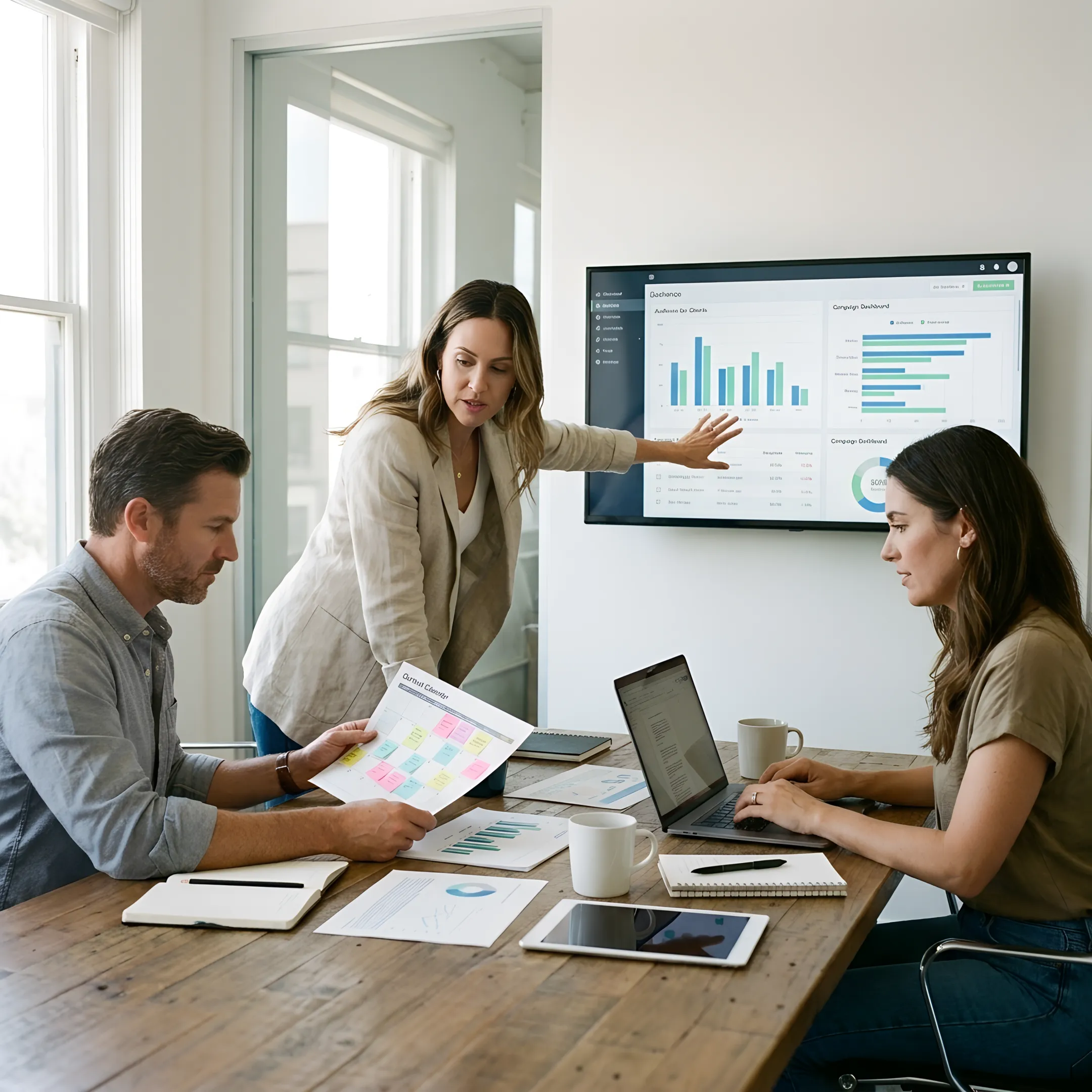 Marketing team reviewing a content strategy