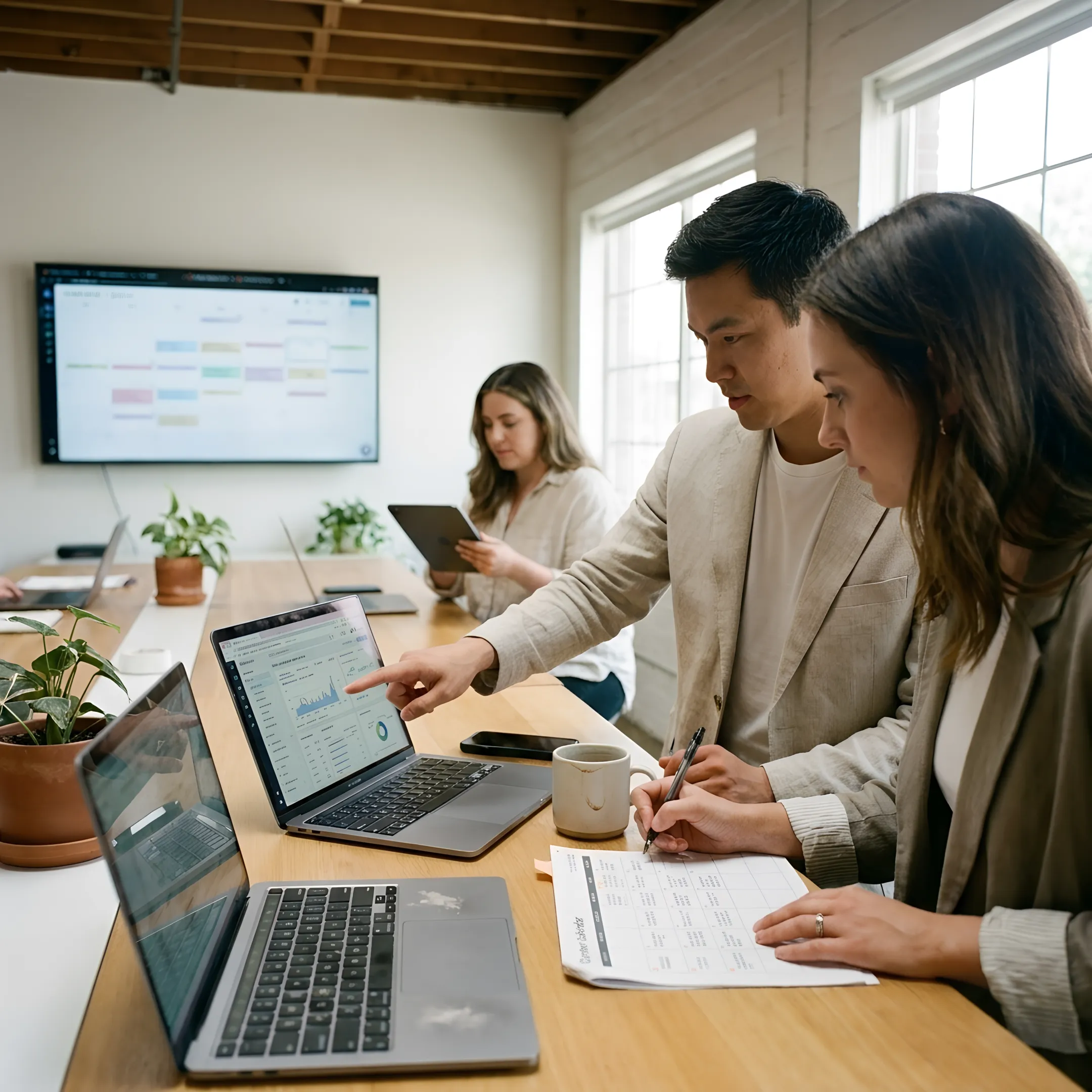 Marketing team reviewing a social media strategy