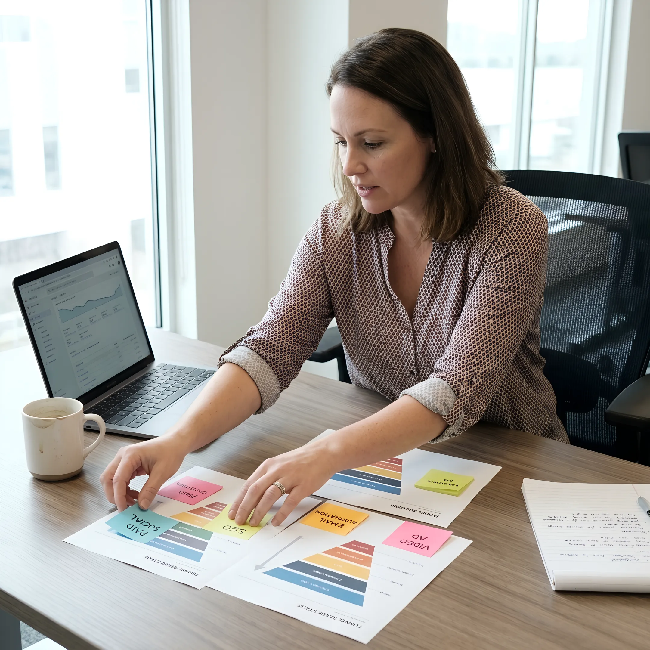 Strategist planning a multichannel digital advertising campaign