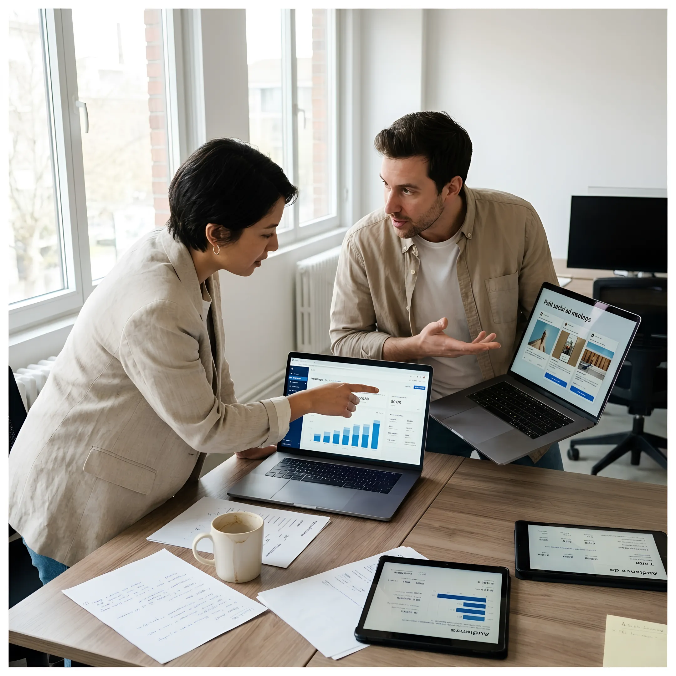 Marketing team reviewing digital advertising performance