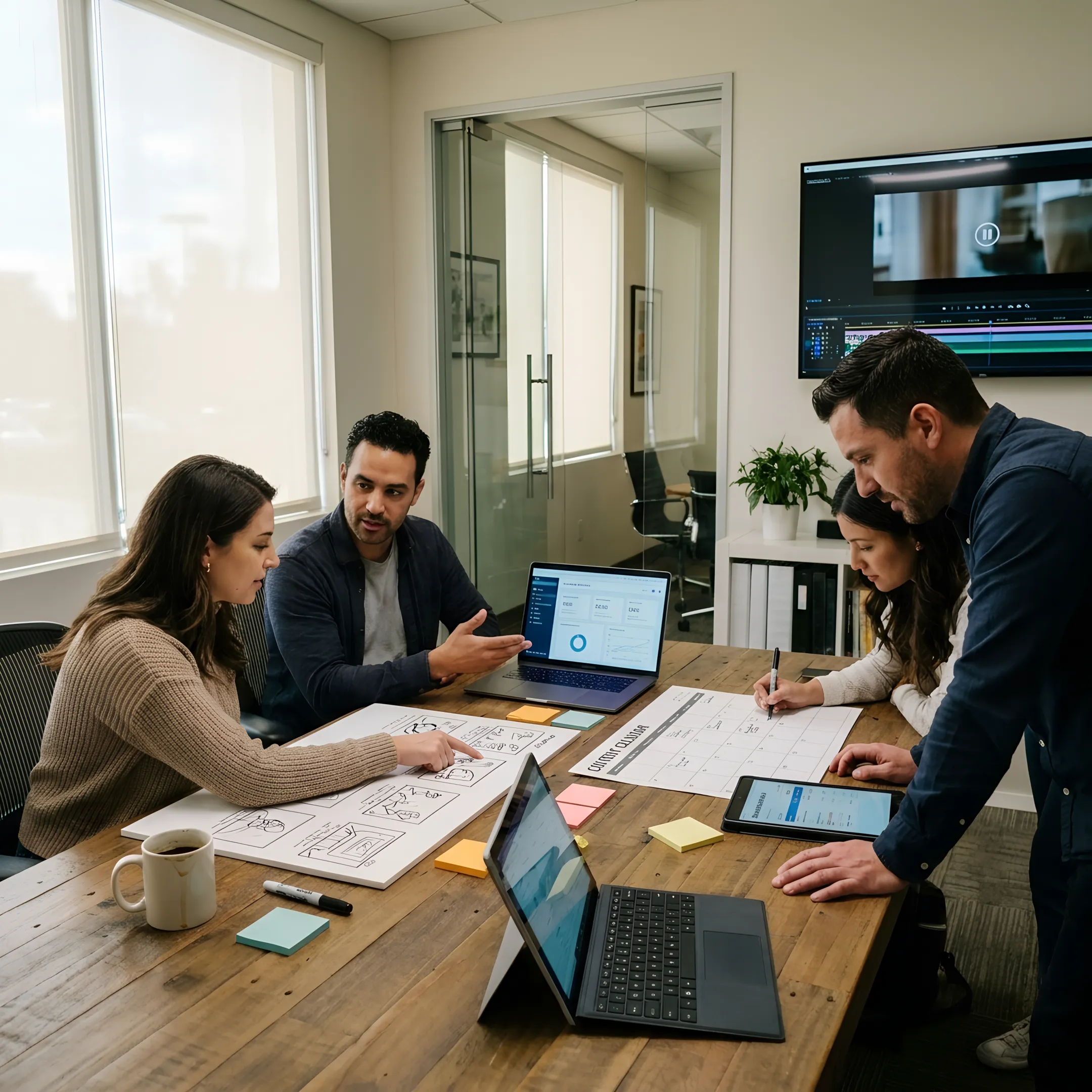 Creative team planning a startup content strategy