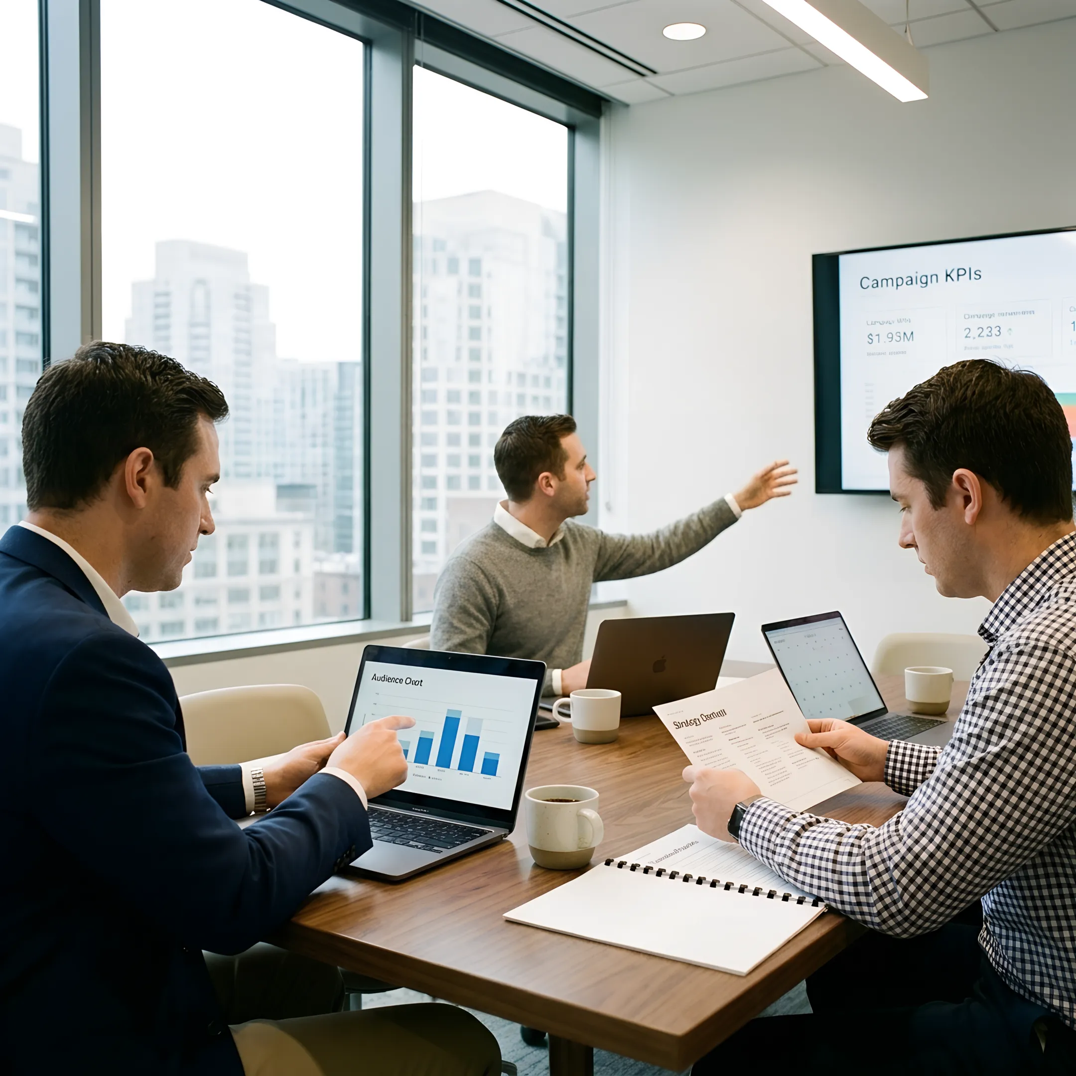 Business owners reviewing a digital marketing strategy