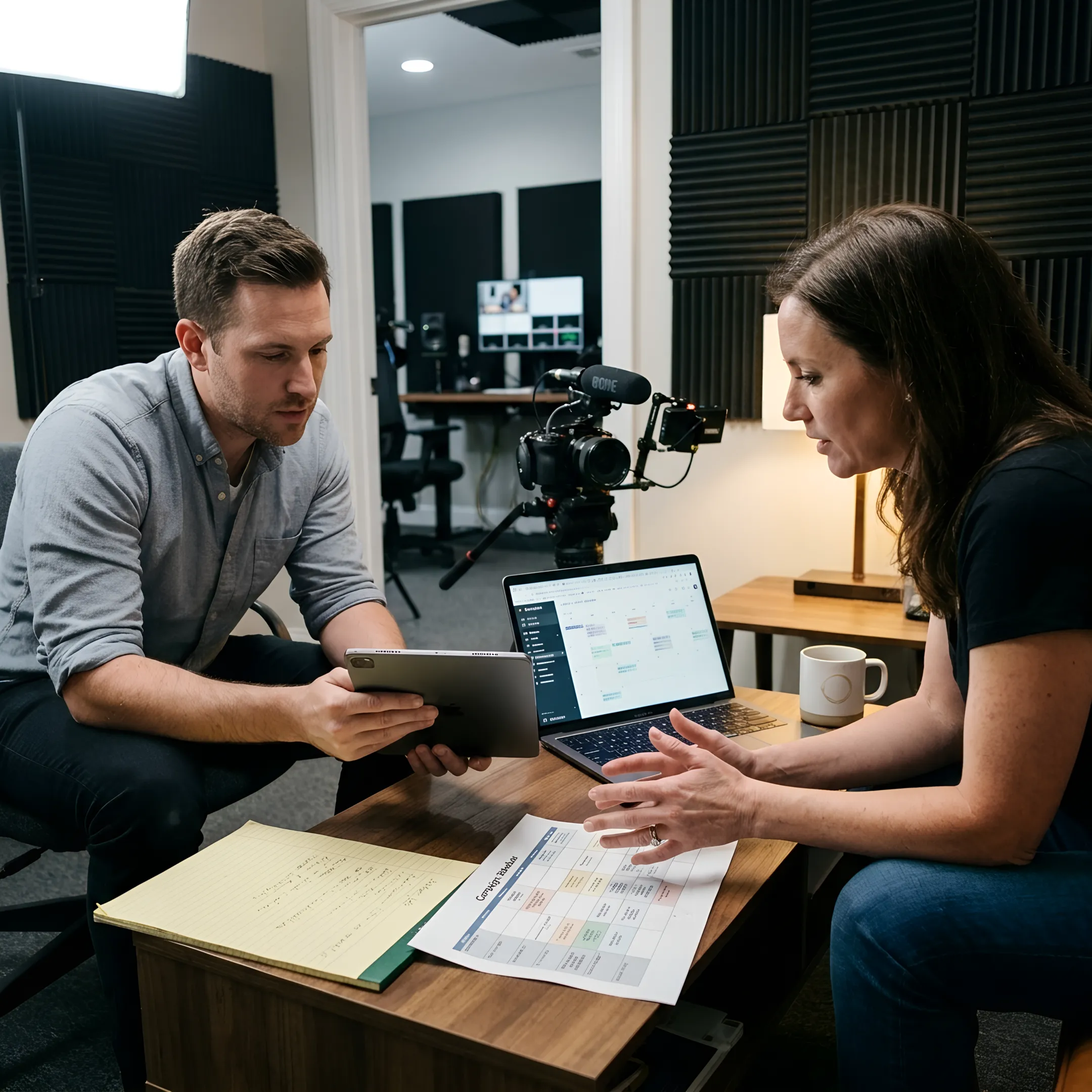 Producer and client planning a content campaign
