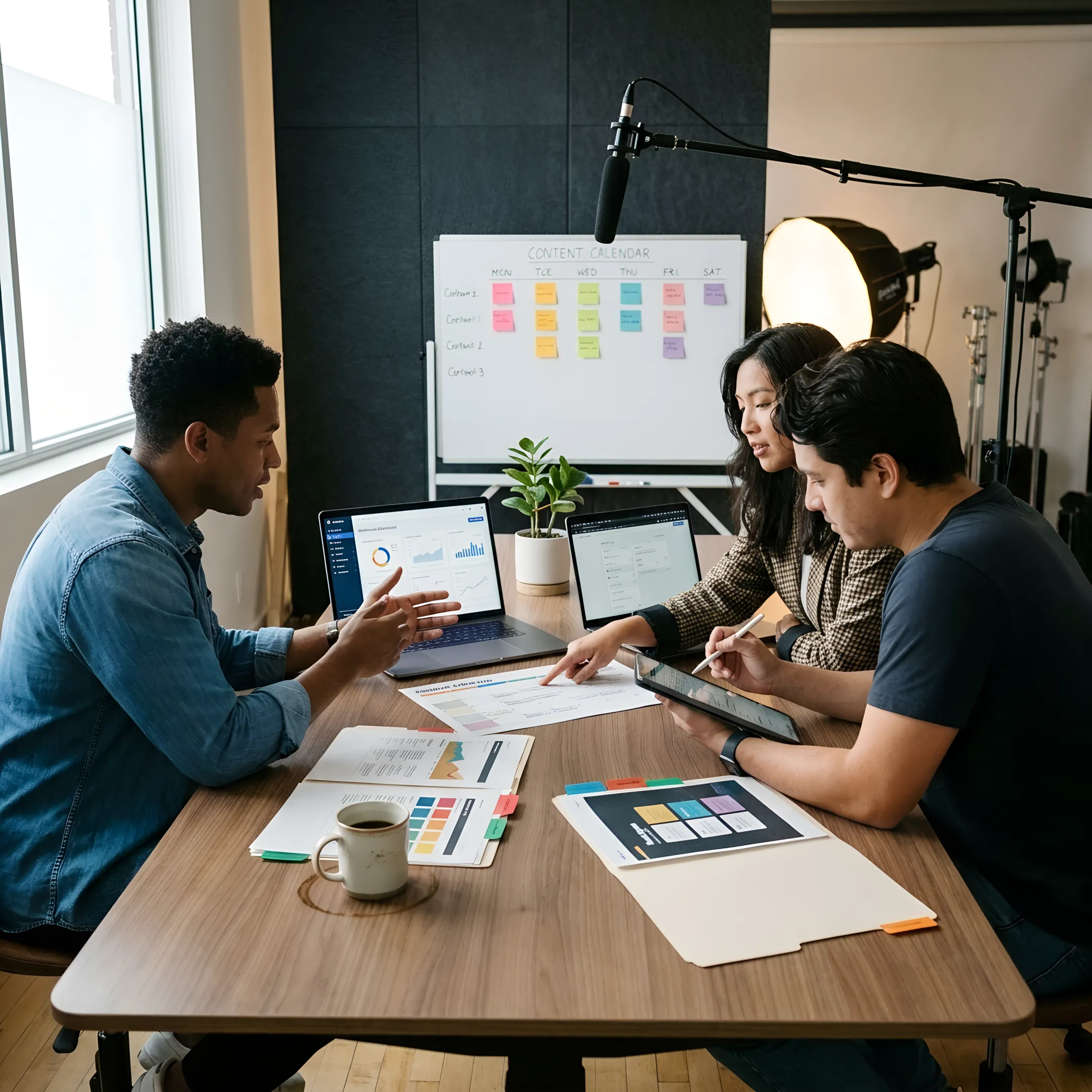 Creative team reviewing a digital content strategy
