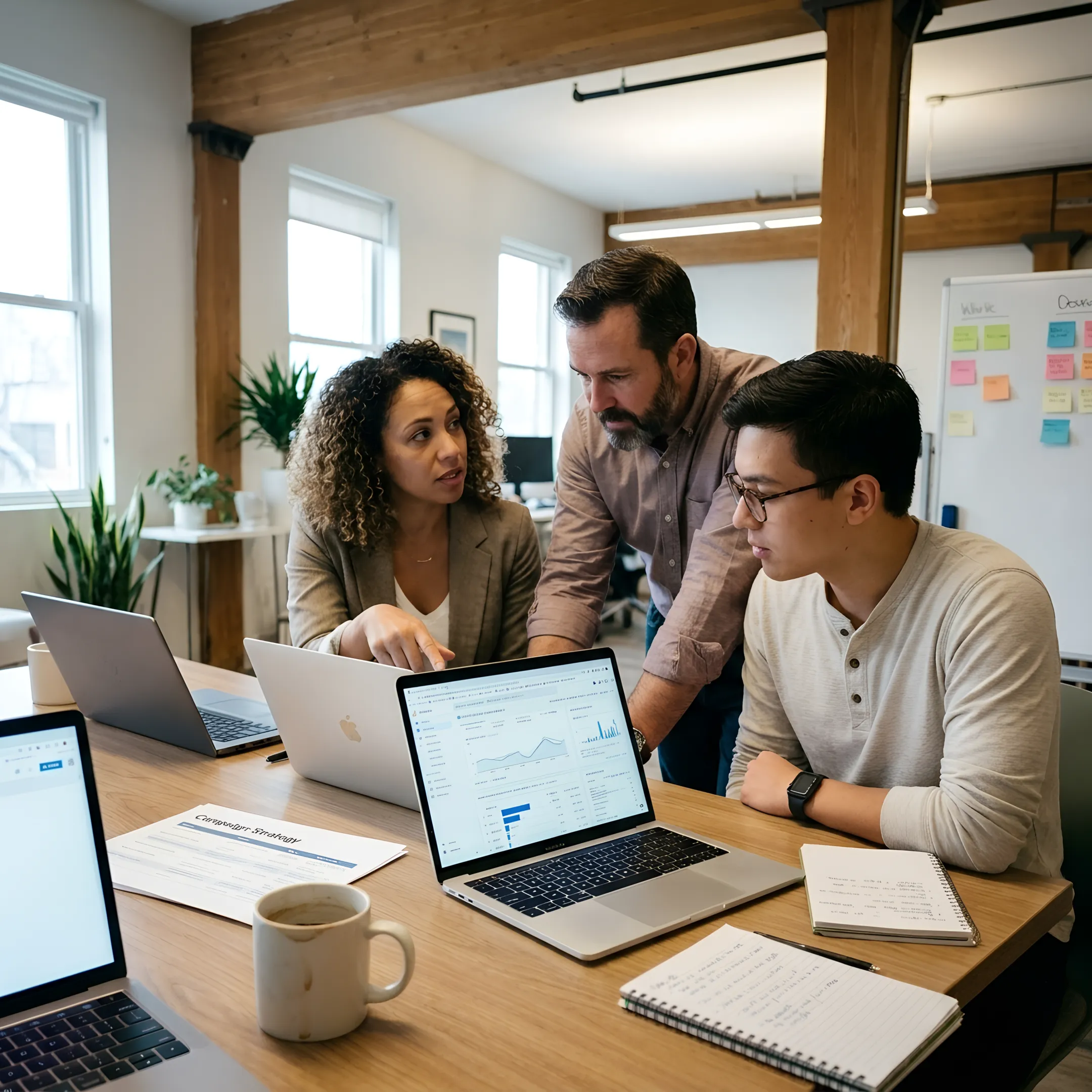 Marketing team reviewing campaign performance