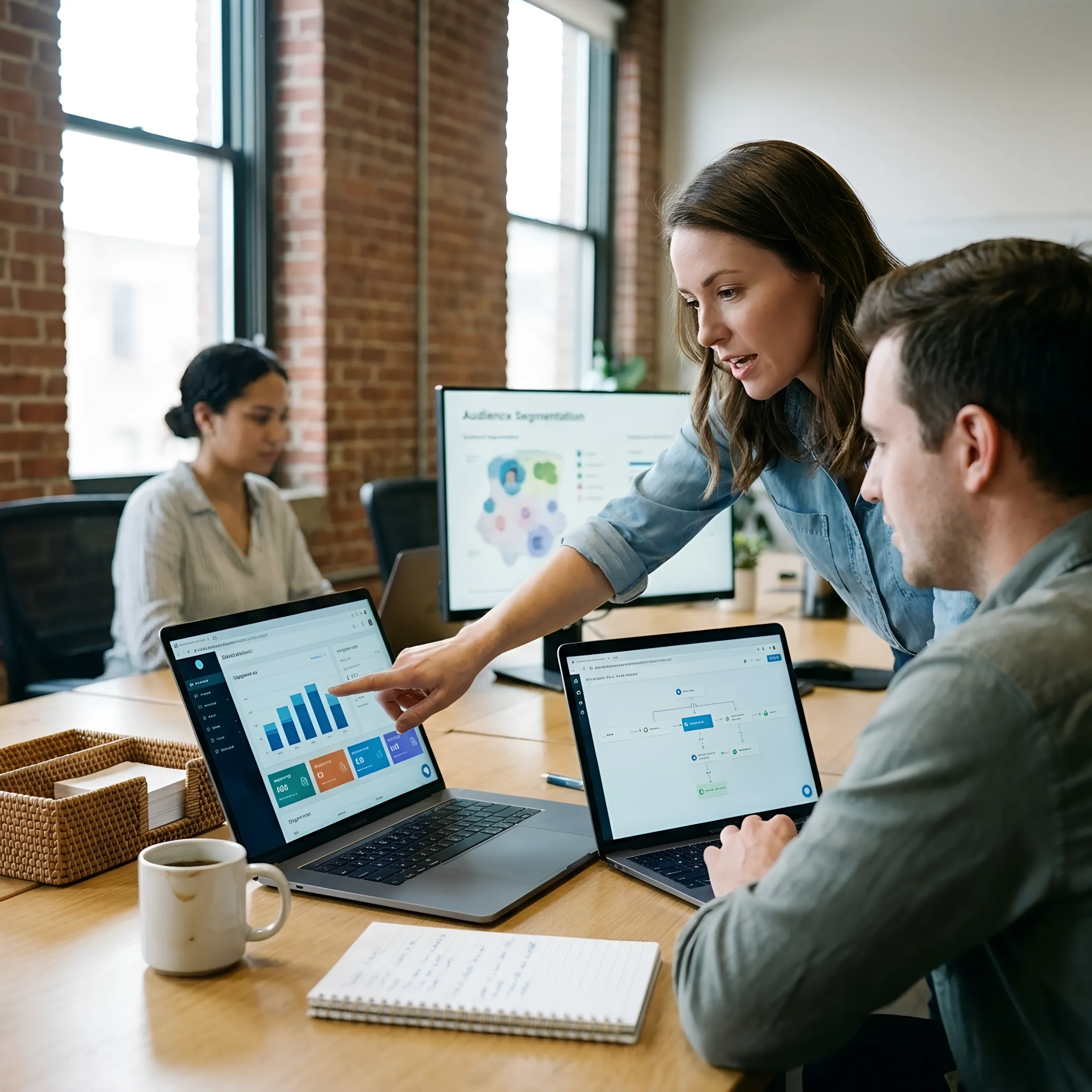 Marketing team reviewing an email campaign dashboard