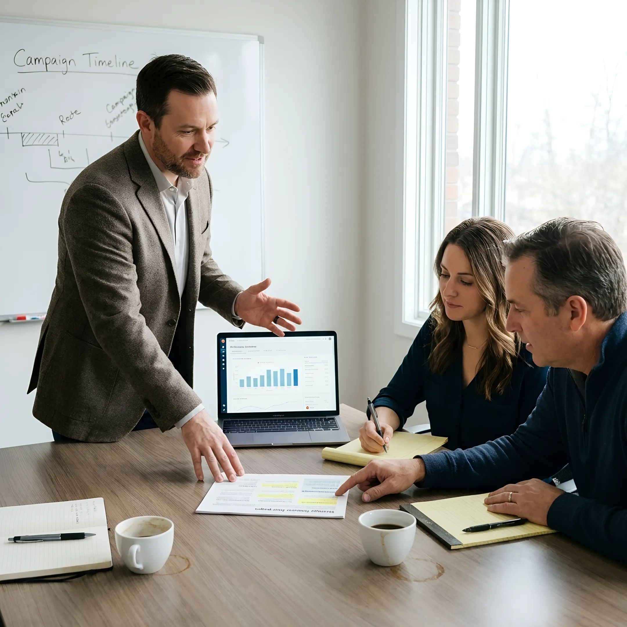 Marketing professional presenting a campaign plan