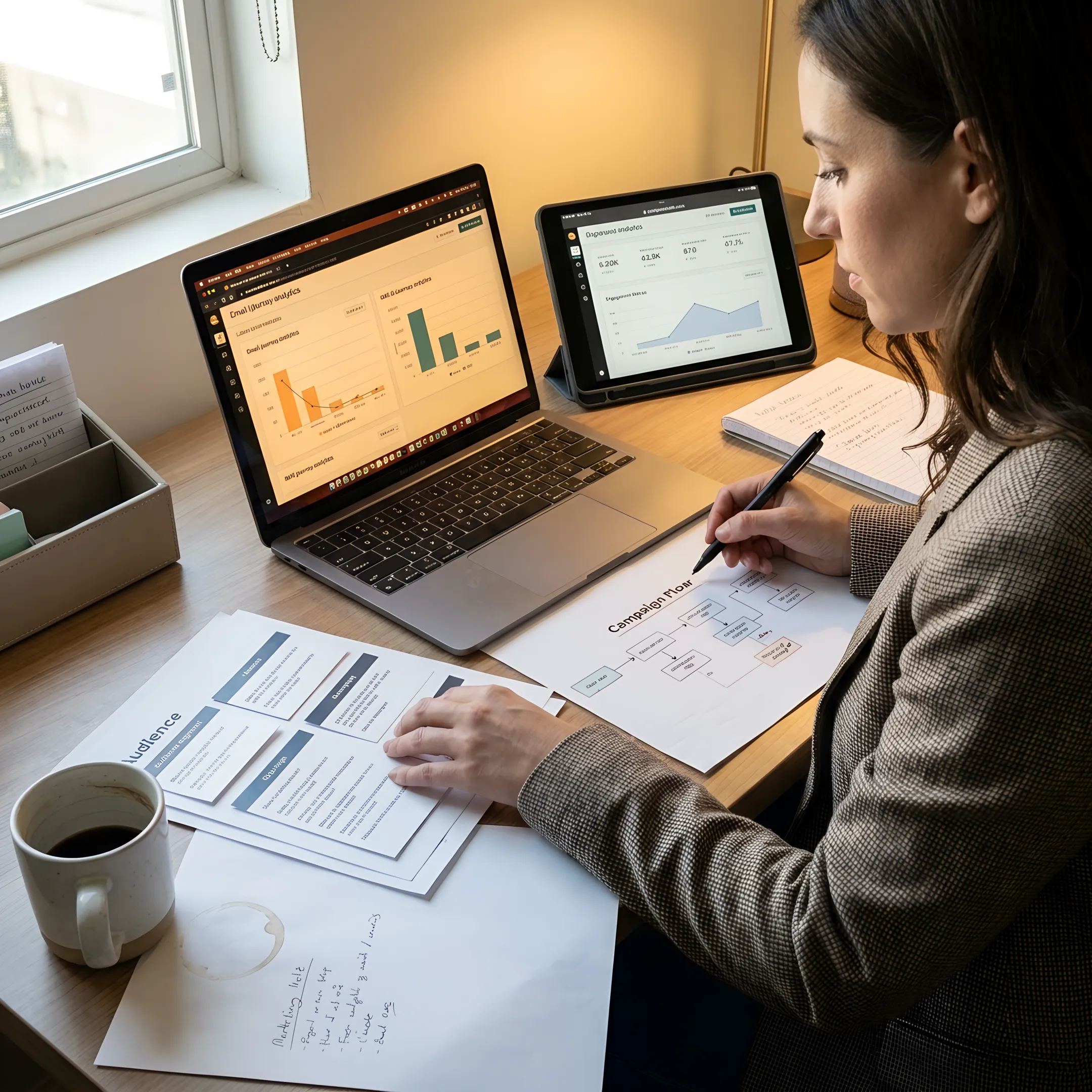 Marketer building an email campaign funnel