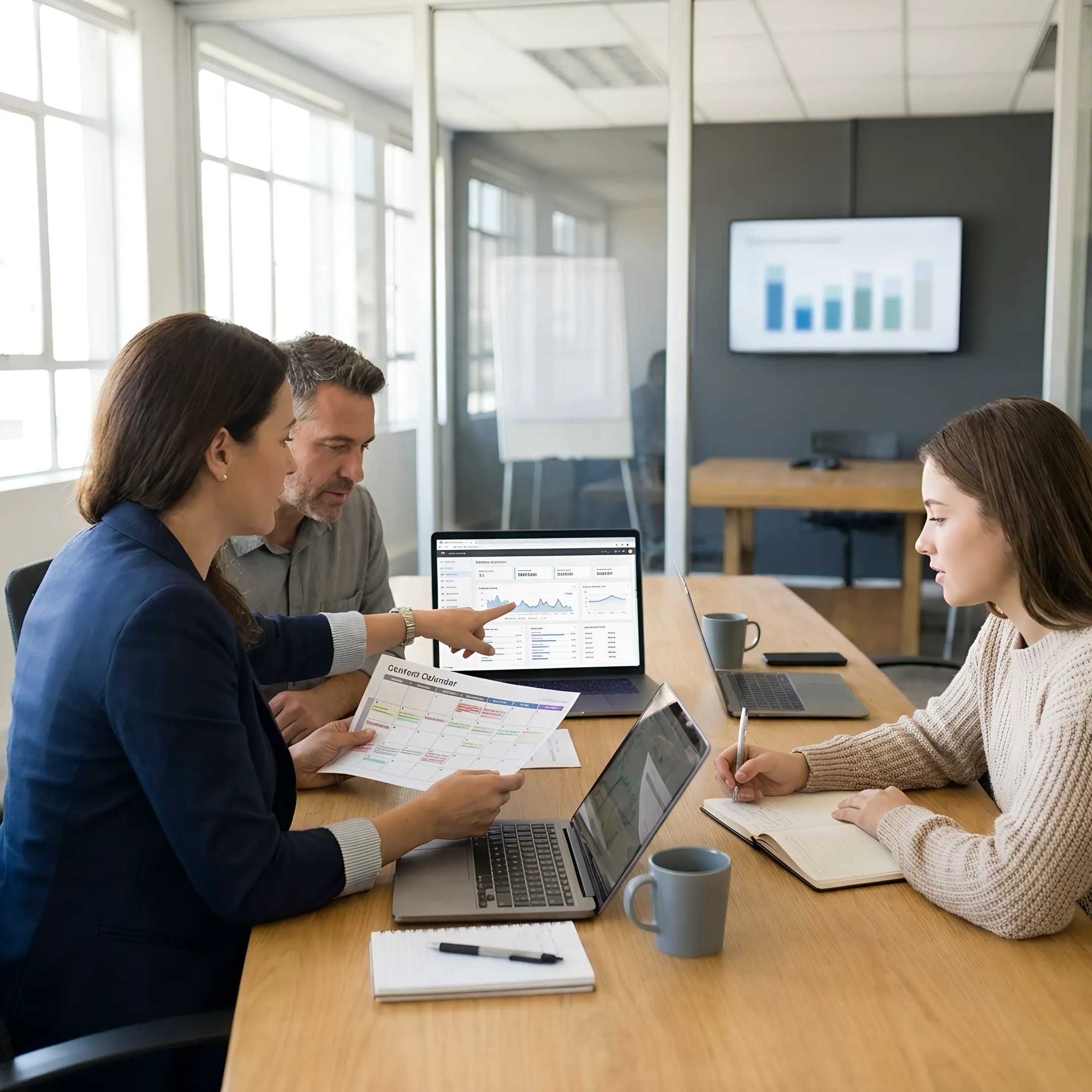 Marketing team reviewing digital campaign performance