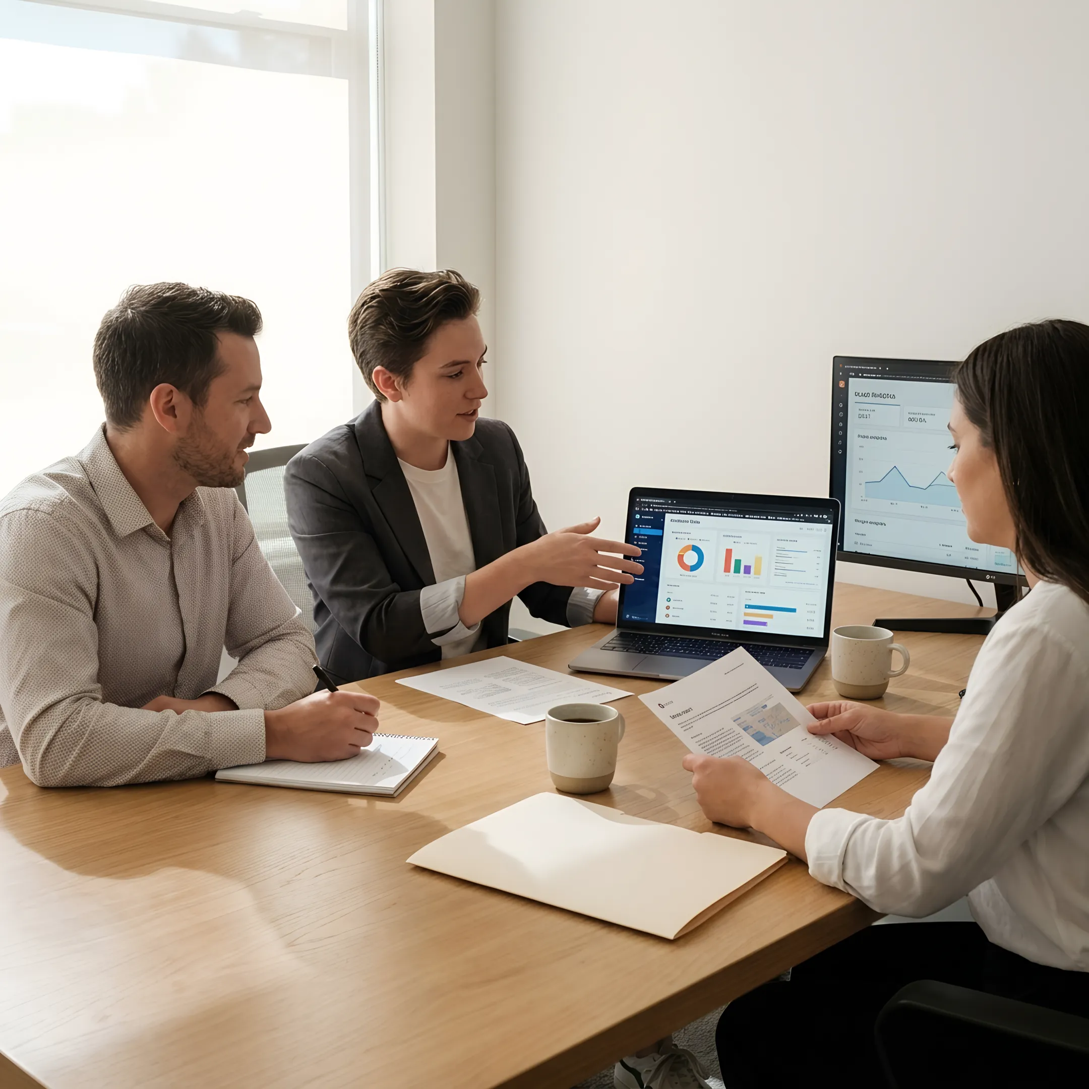 Business owners reviewing digital marketing plans