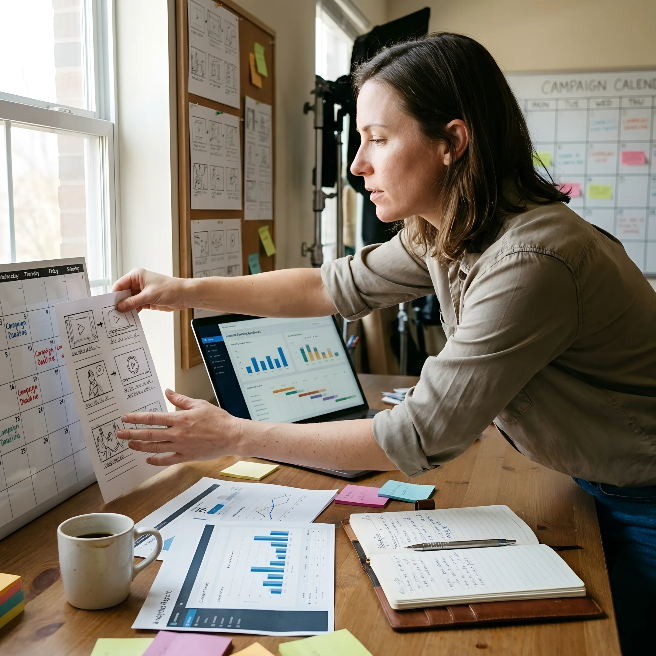 Marketing professional planning content and campaign strategy