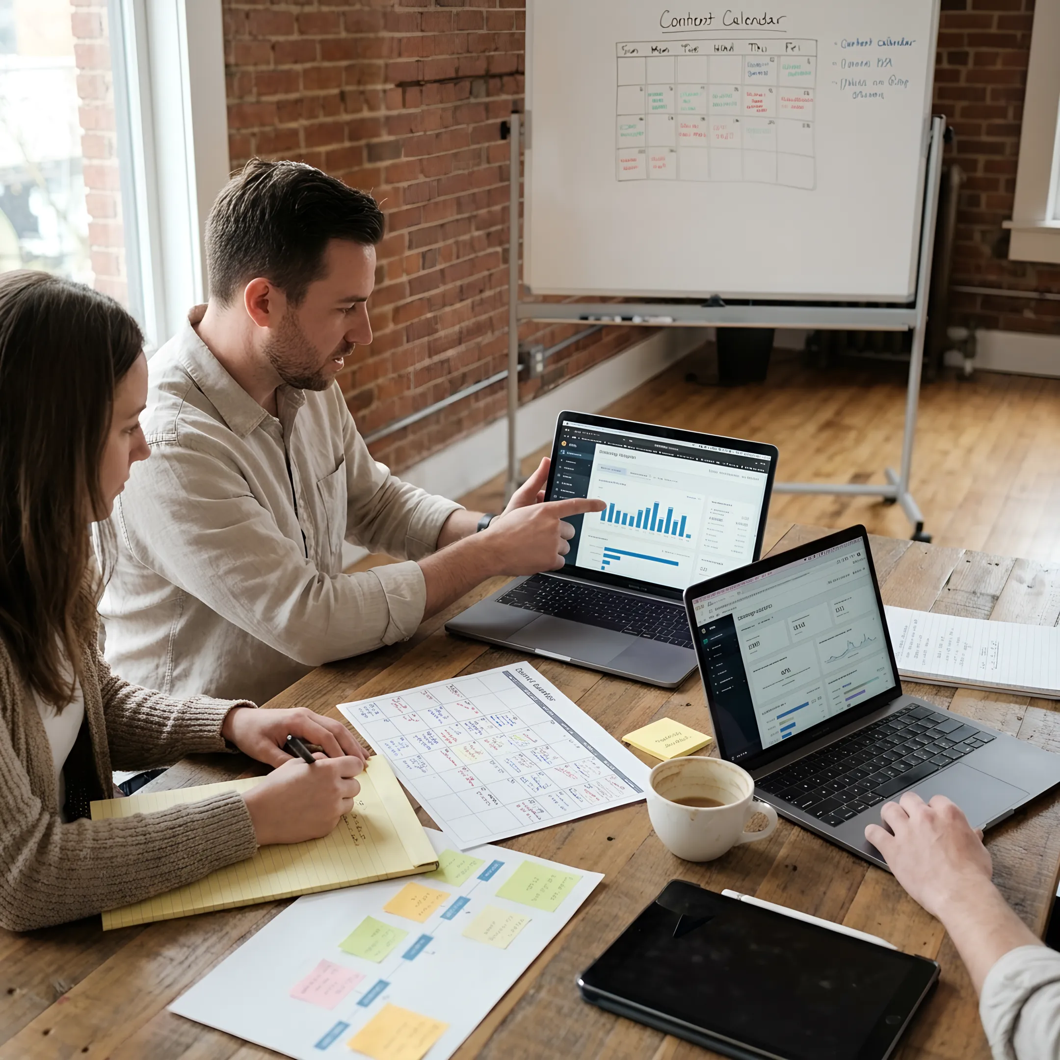 Small-business team reviewing a digital marketing plan