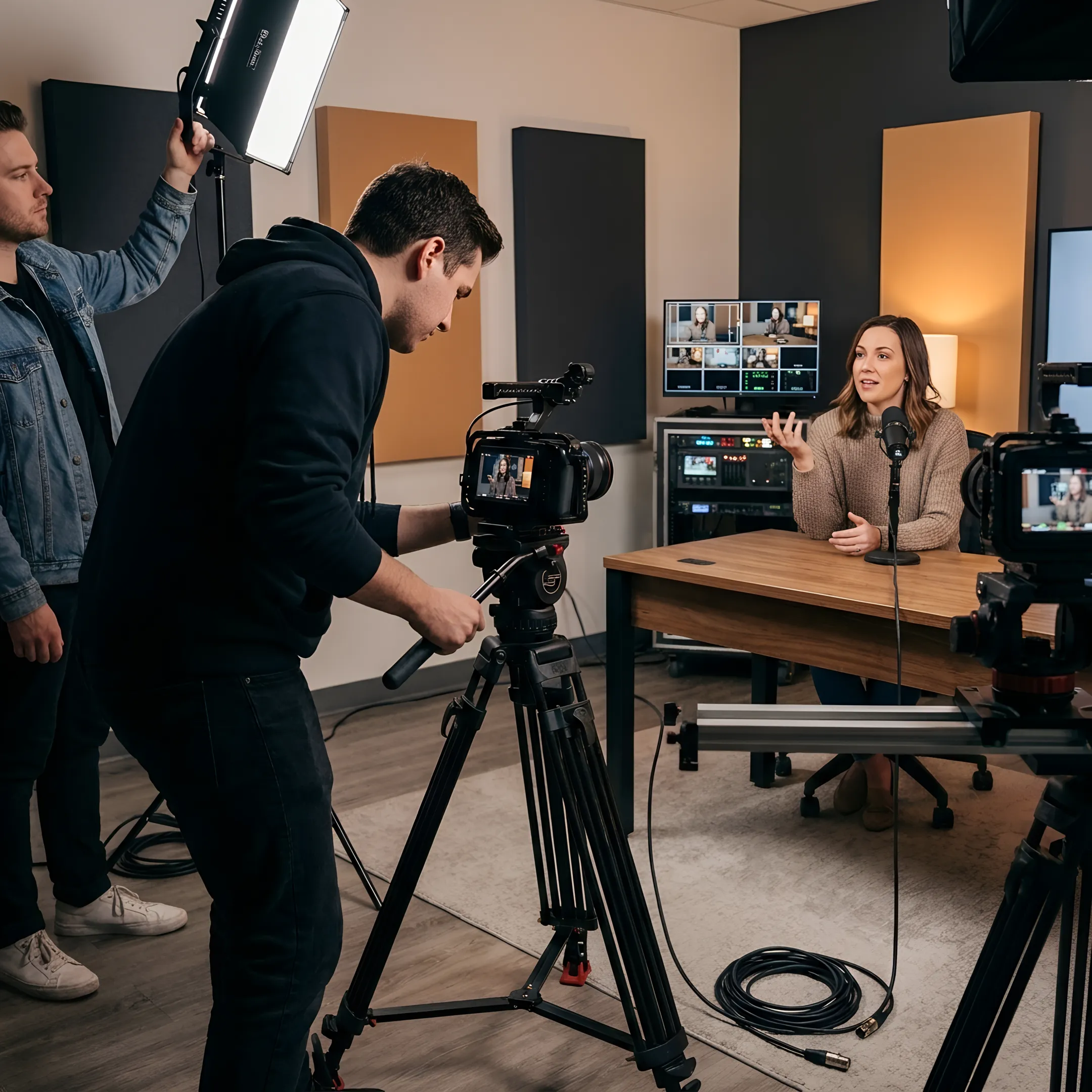 Production team filming branded social media content