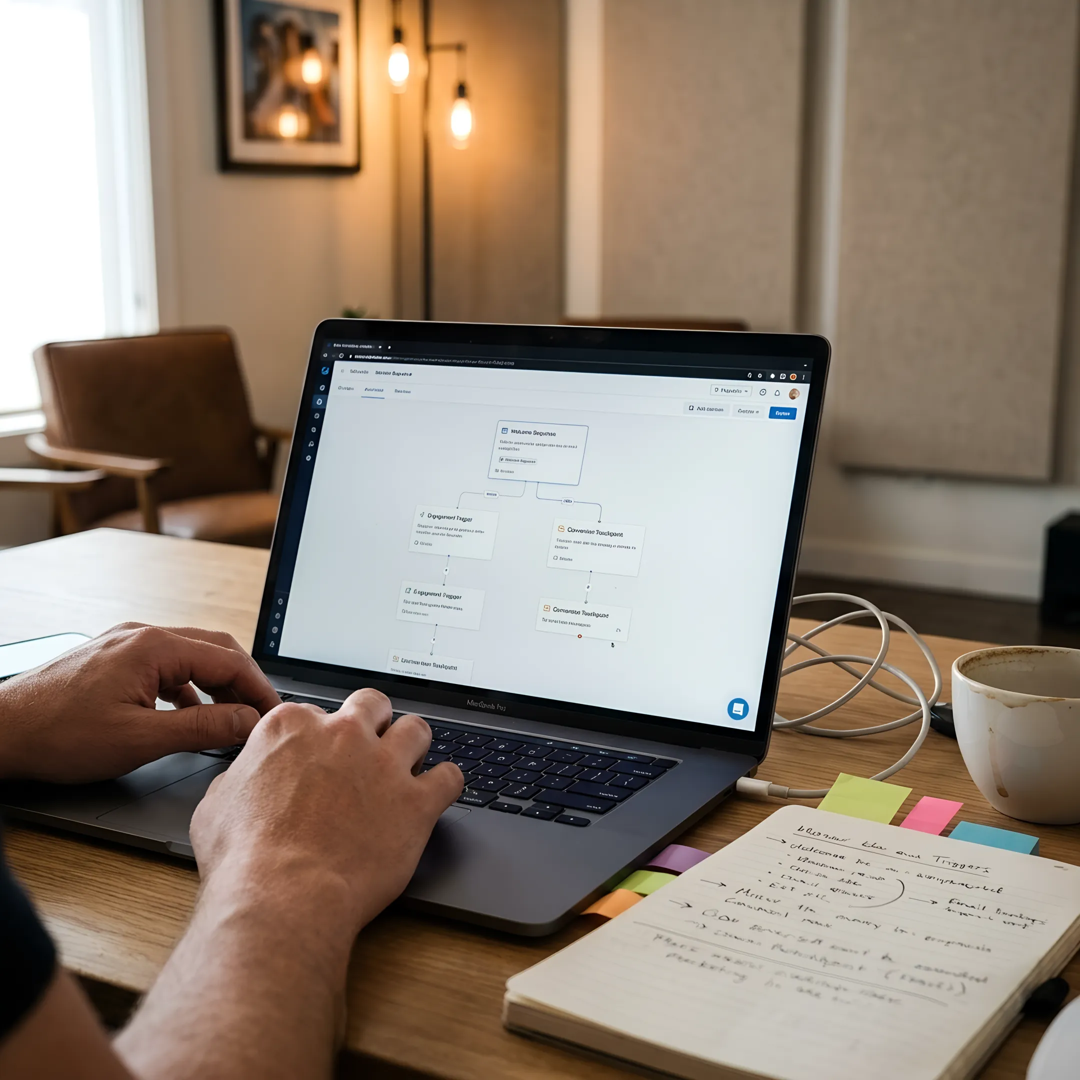 Email marketing workflow planned on a laptop