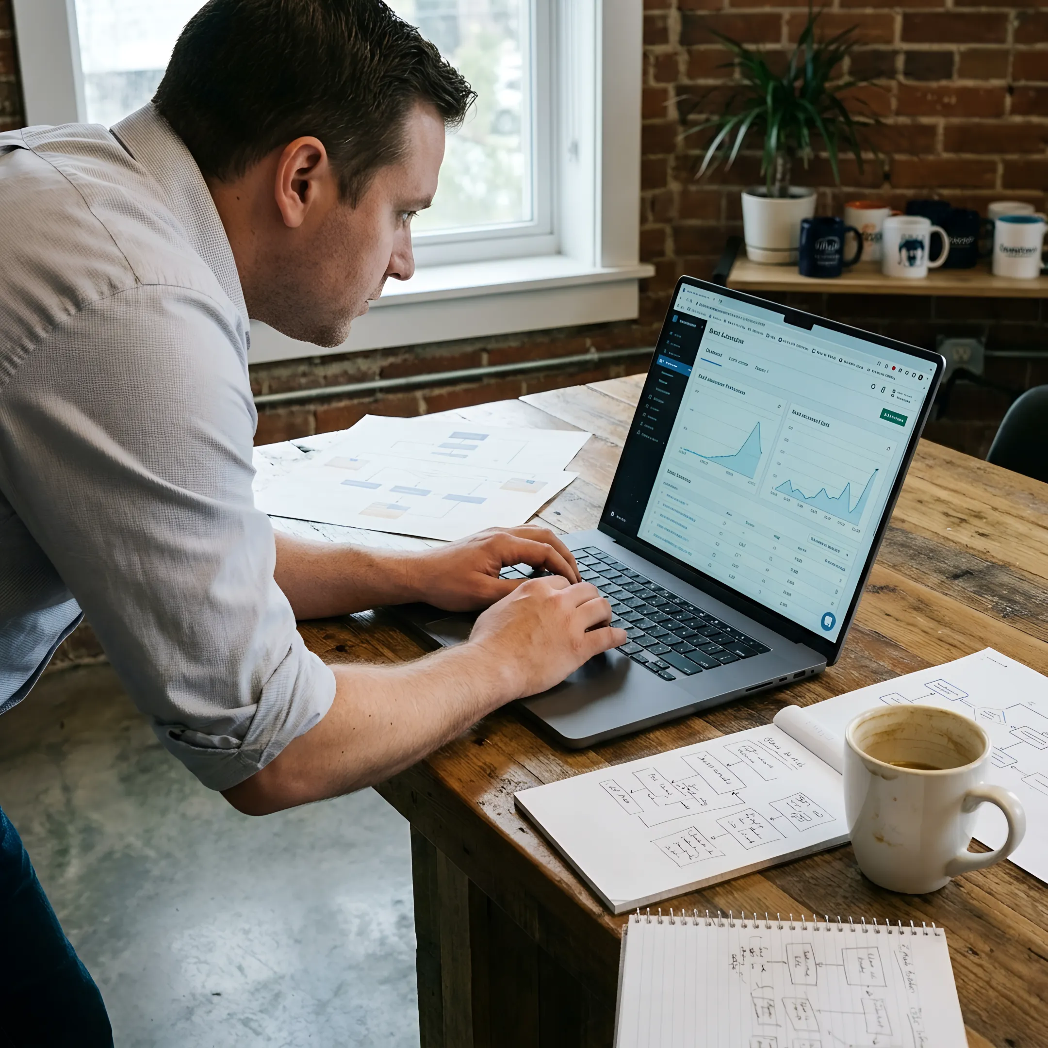Marketing consultant reviewing an email automation dashboard