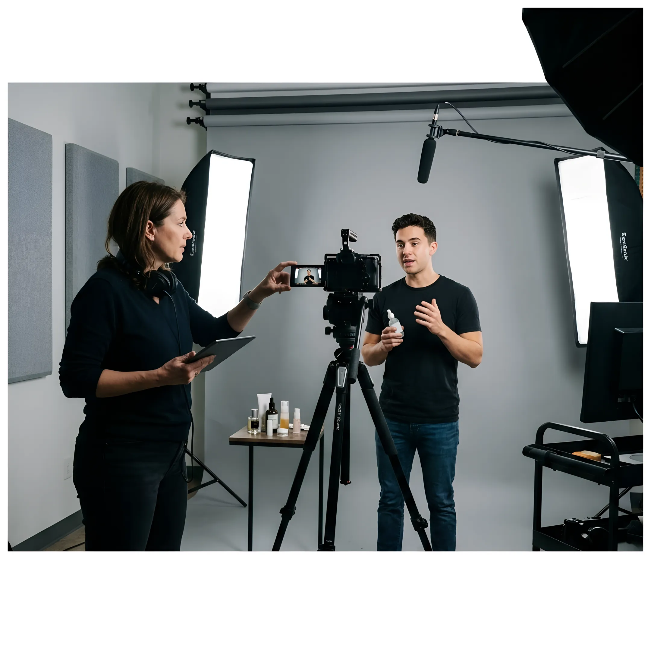 Production team creating product video content