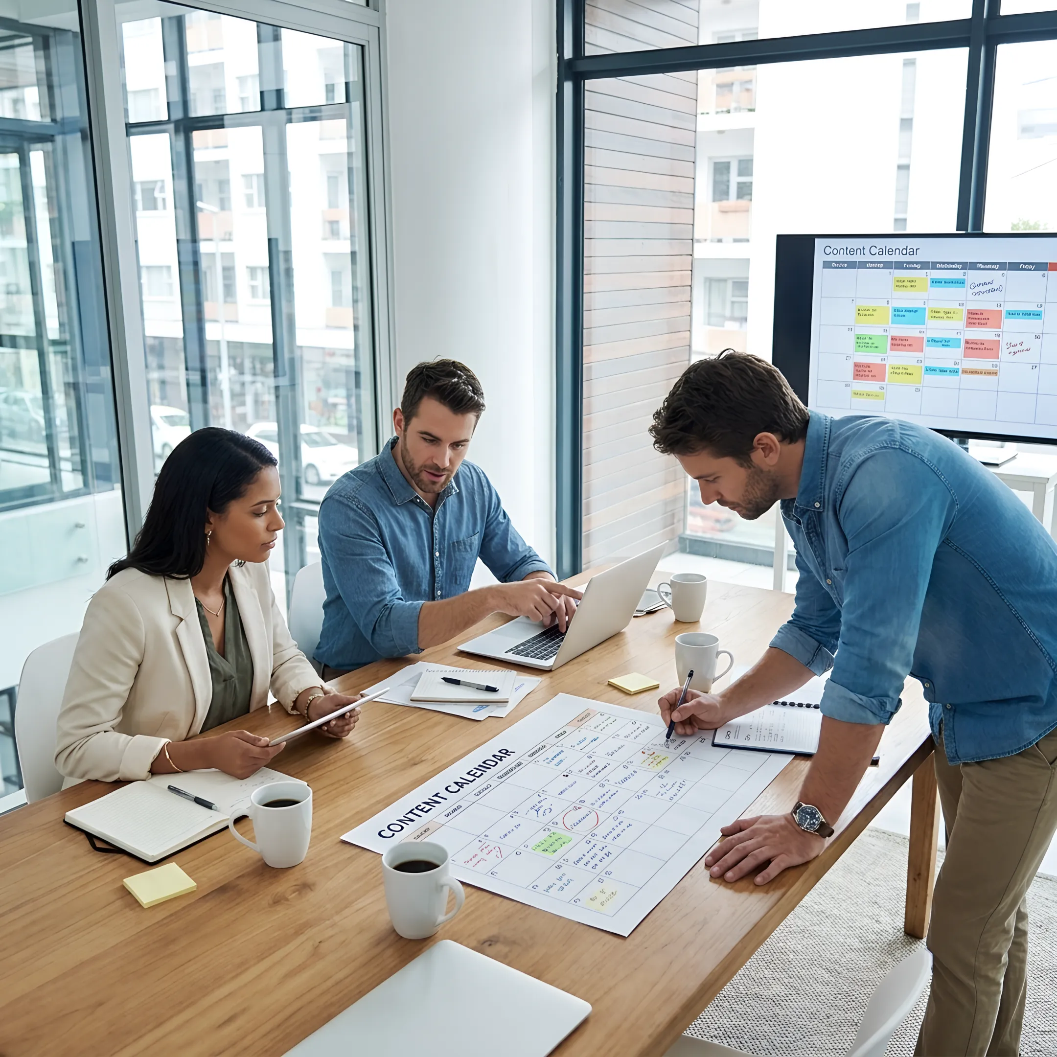 Marketing team reviewing campaign strategy