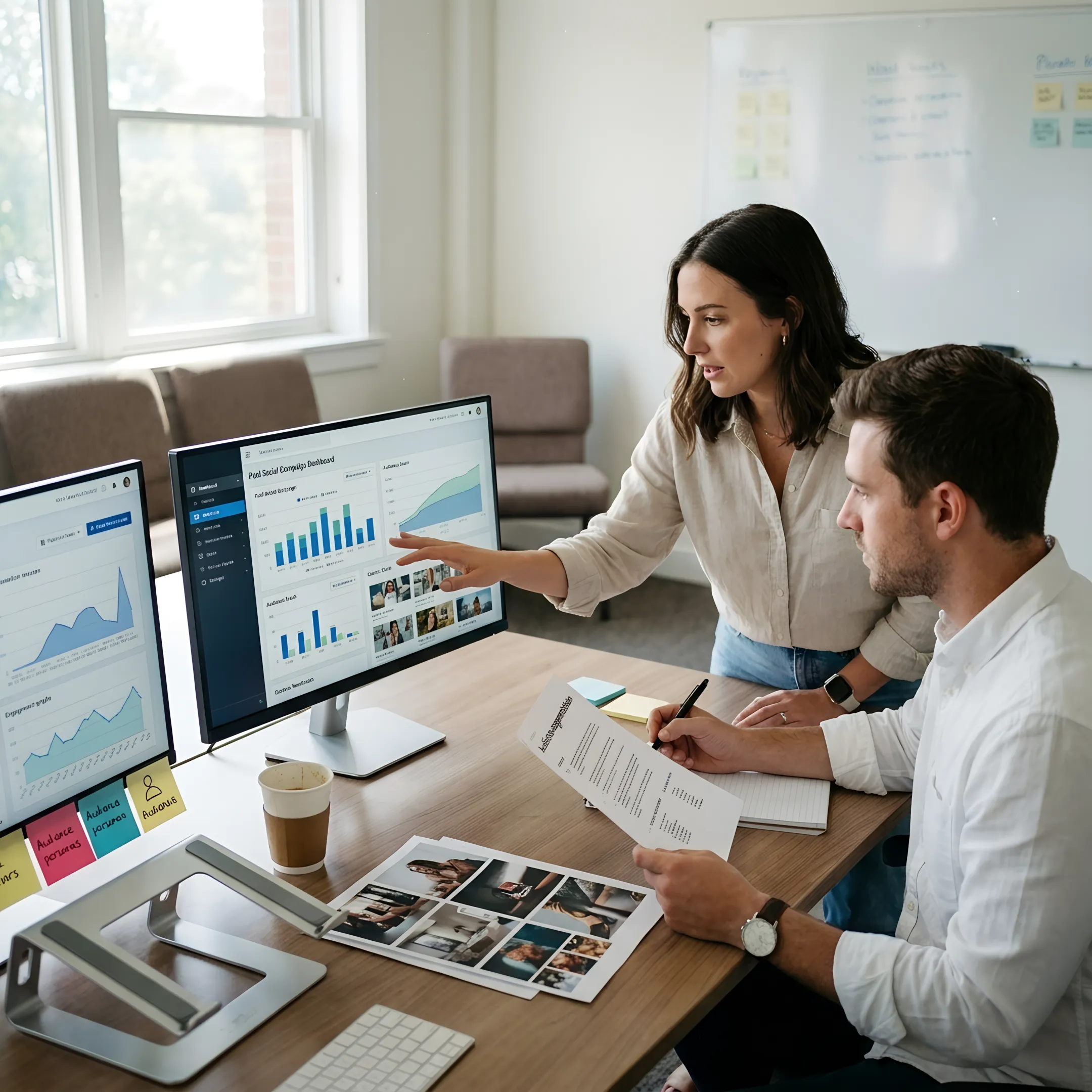 Marketing team reviewing a Meta advertising campaign