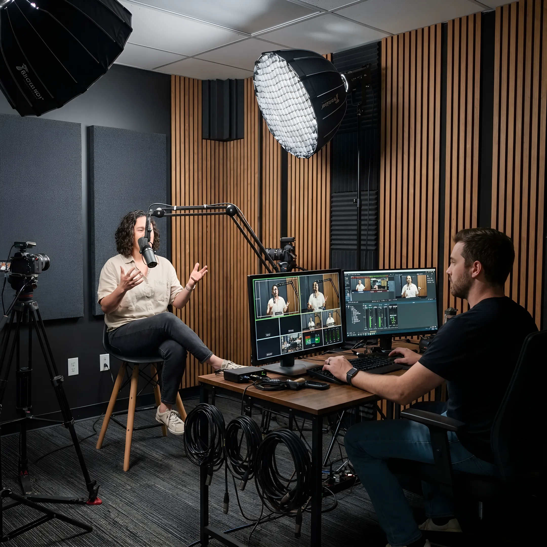 Podcast host recording social-ready video content