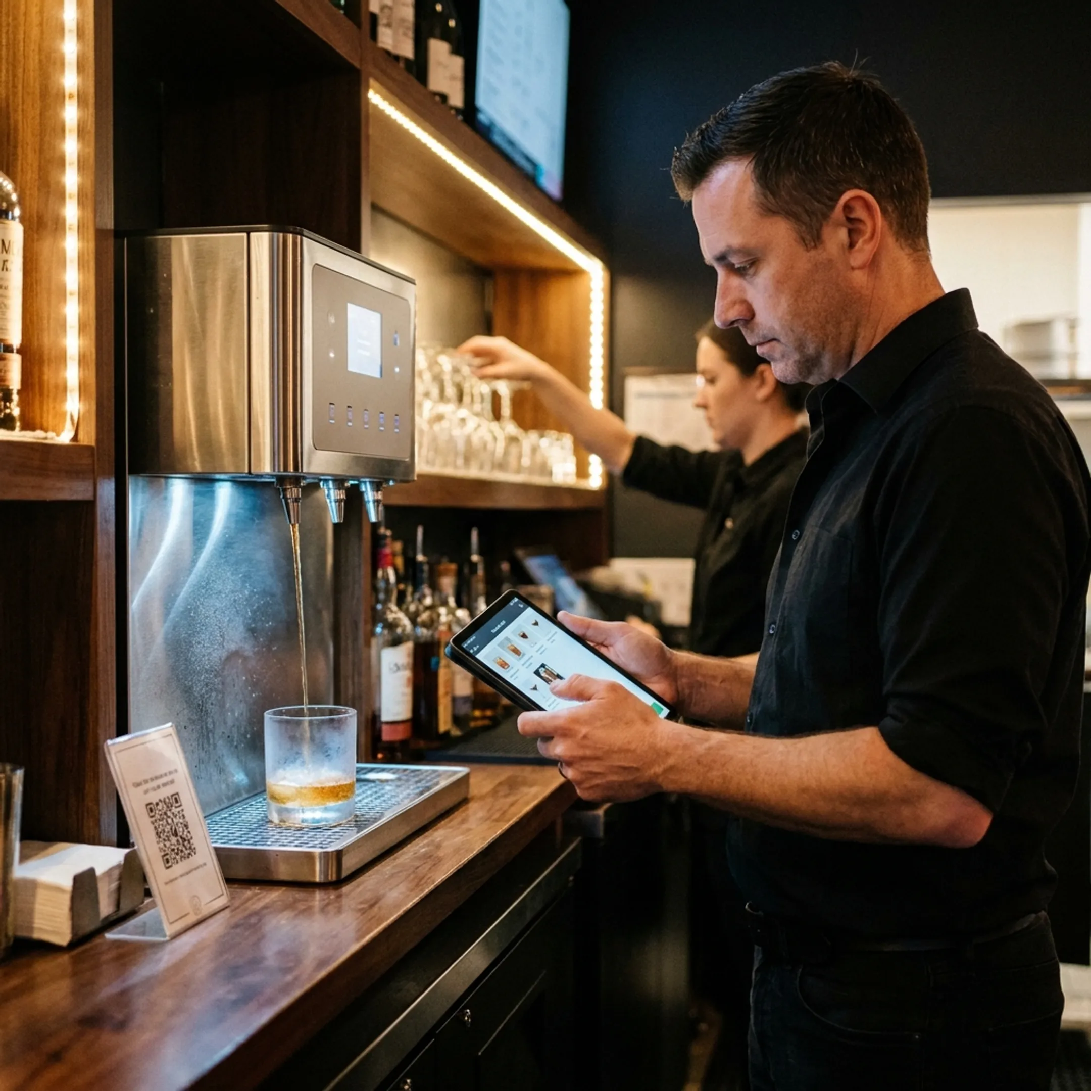 Restaurant operator managing integrated mobile orders and beverage service