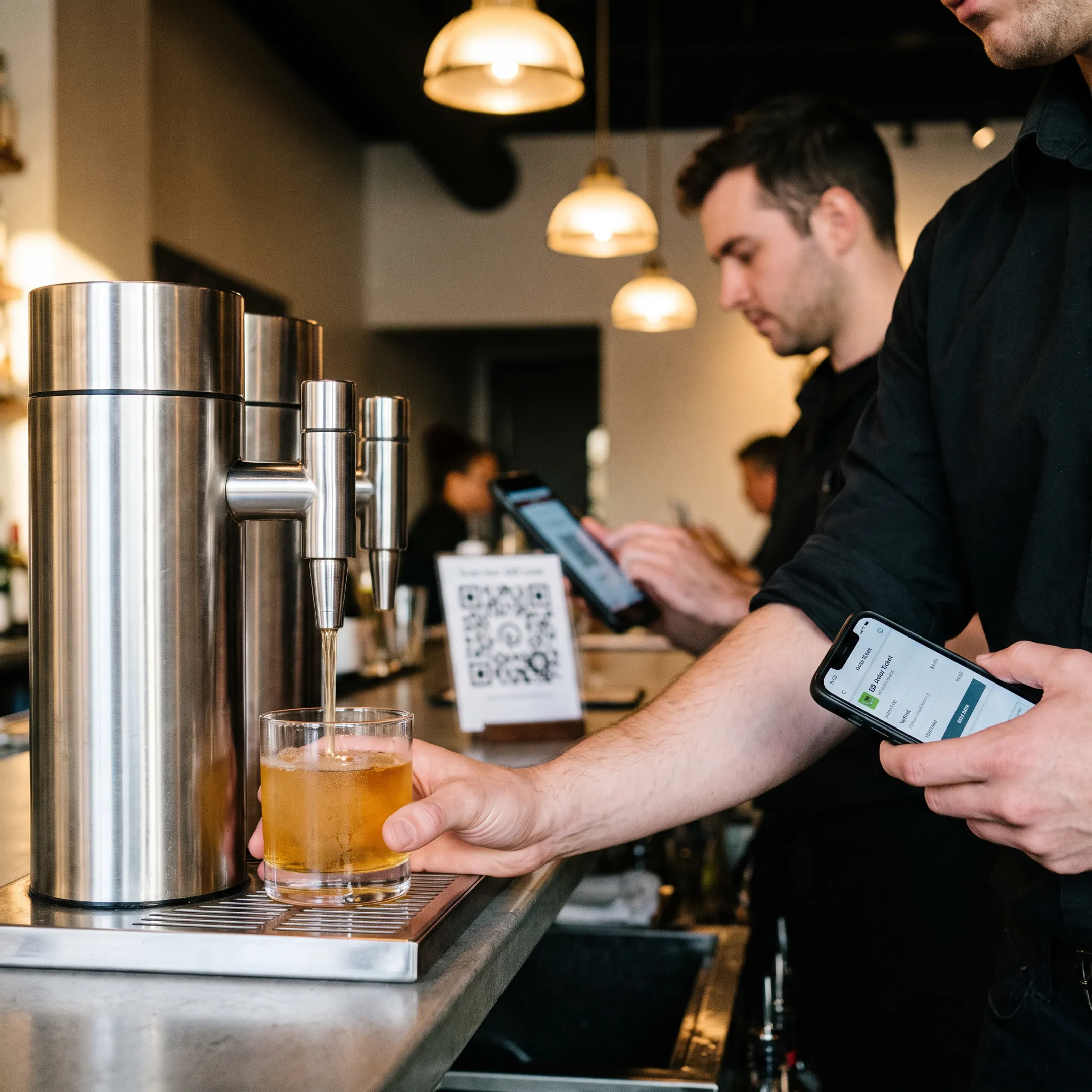 Mobile restaurant ordering connected to kitchen and beverage service