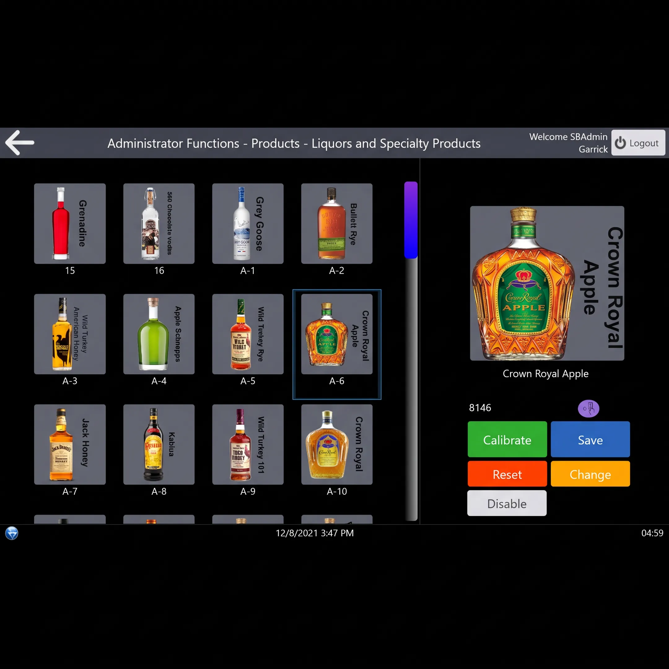 Digital bar management dashboard connected to cocktail dispenser