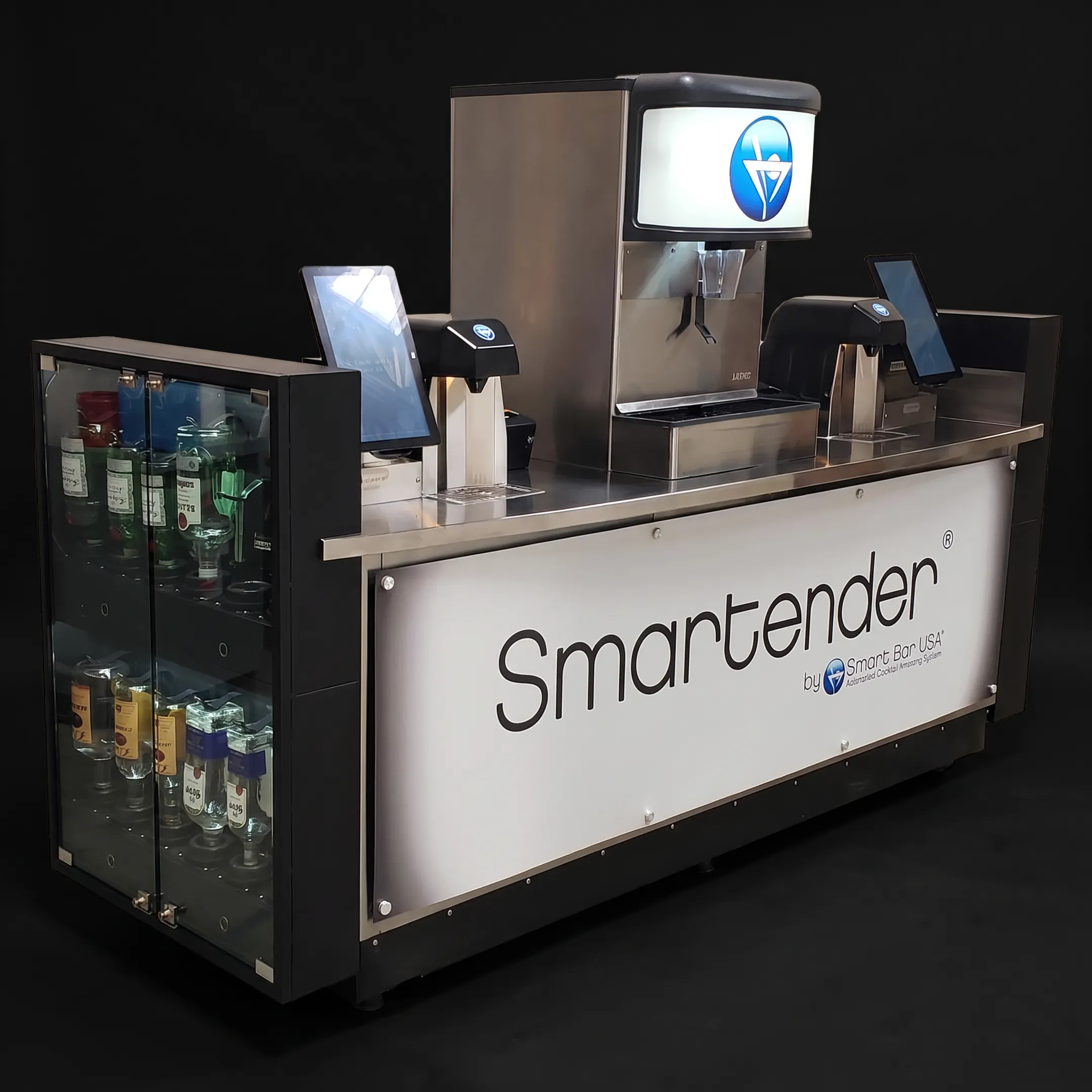 Smartender self-service cocktail kiosk serving guests at a busy hospitality venue