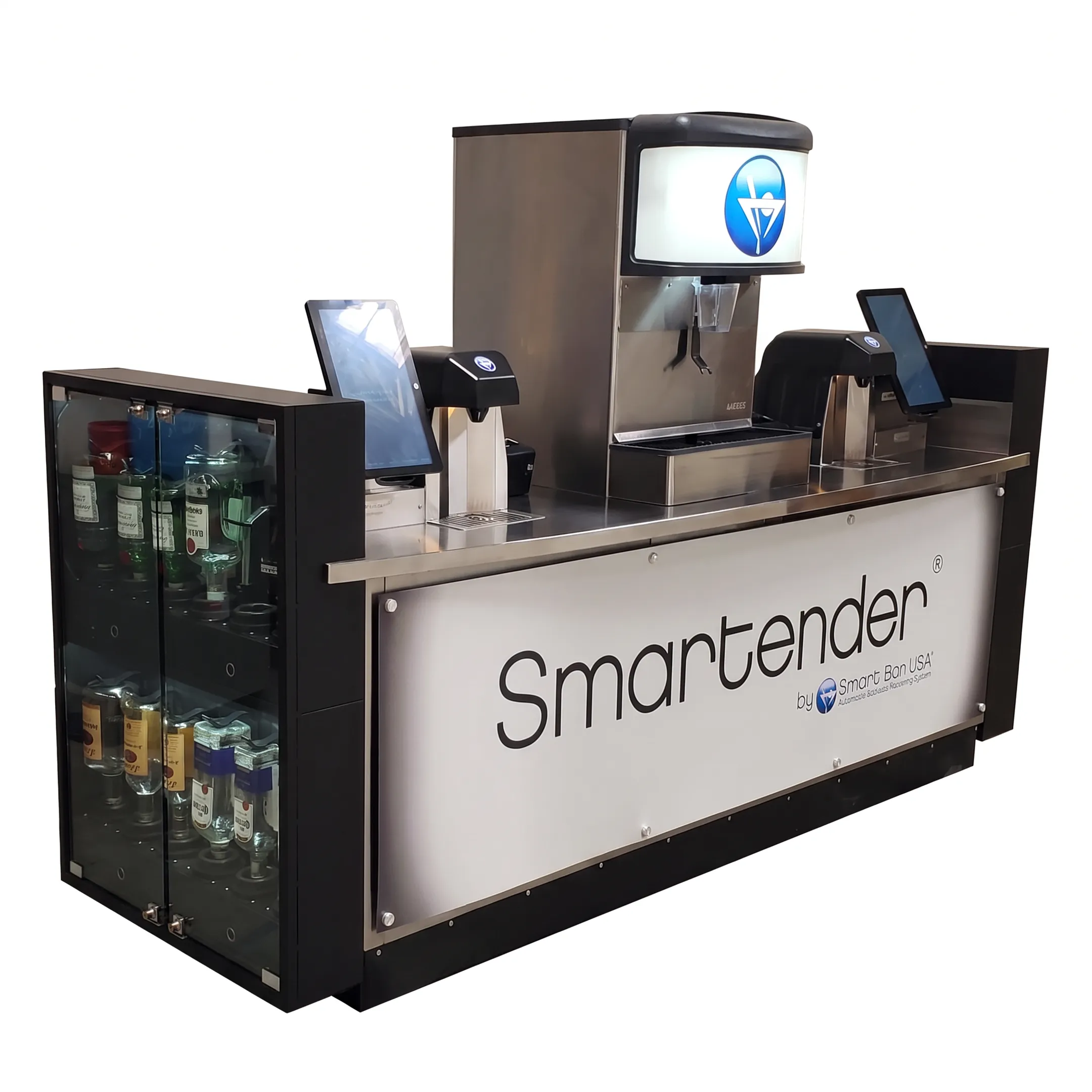 Automated cocktail dispenser serving a precisely prepared drink