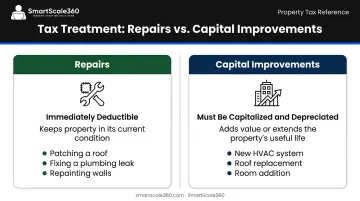 Repairs versus capital improvements tax treatment comparison infographic for rental properties