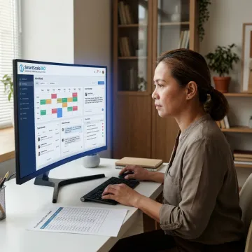 Staffing coordinator reviewing housekeeping schedules