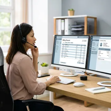 Remote customer service agent handling billing support