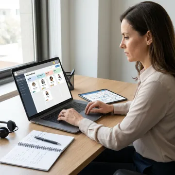 Recruiter reviewing remote insurance candidate profiles