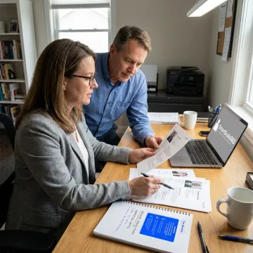 Staffing consultant reviewing remote hiring plan