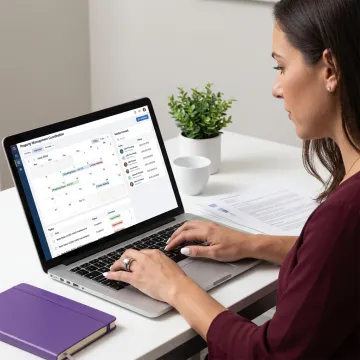 Remote property management technician coordinating maintenance tasks