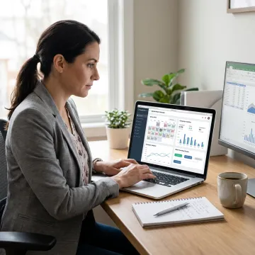 Remote marketing specialist reviewing campaign reports