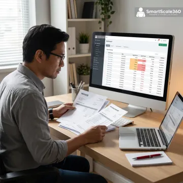 Billing specialist reviewing invoices