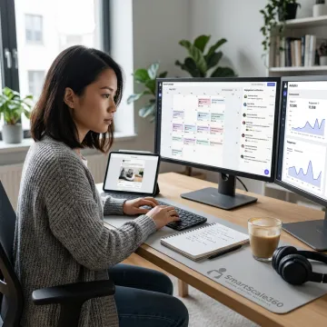 Social media marketer managing business accounts