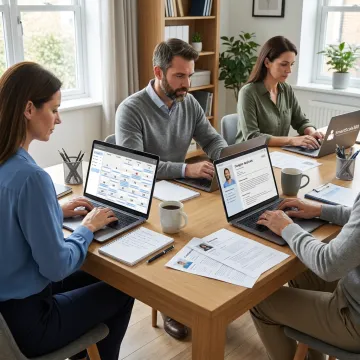 Remote home care staffing team reviewing caregiver applications