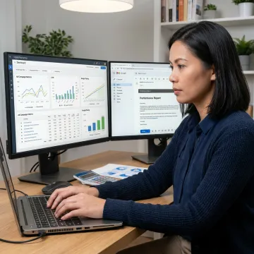 Digital marketing virtual assistant working on campaign reports