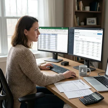 Remote bookkeeper reviewing invoices