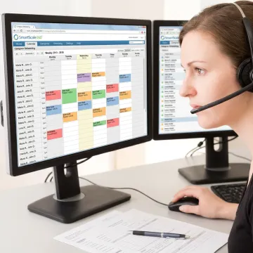 Remote care staff coordinating home care agency operations