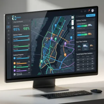 Route optimization software dashboard showing delivery routes and efficiency metrics