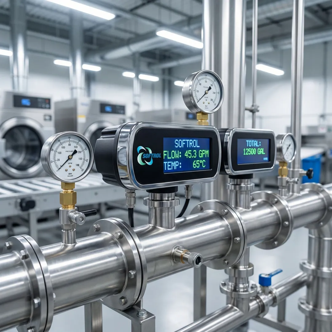 Commercial laundry water flow monitoring equipment