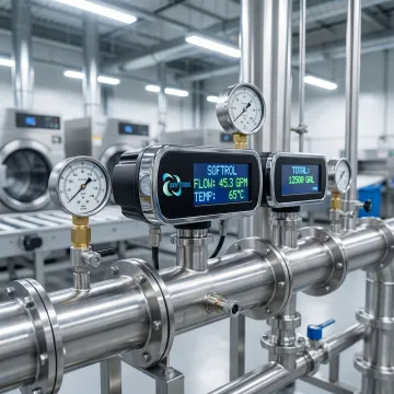 Commercial laundry water flow monitoring equipment