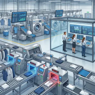 Modern automated laundry facility with advanced sorting and processing equipment