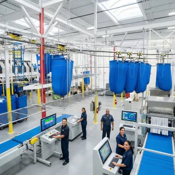 Modern automated laundry facility in Illinois with high-speed garment sorting system