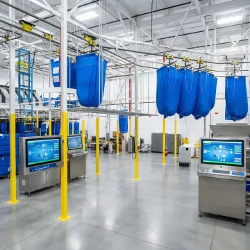 Advanced automated laundry system with conveyor belts and sorting equipment in modern industrial facility