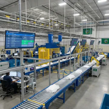 Advanced automated laundry facility with high-speed sorting and material handling systems